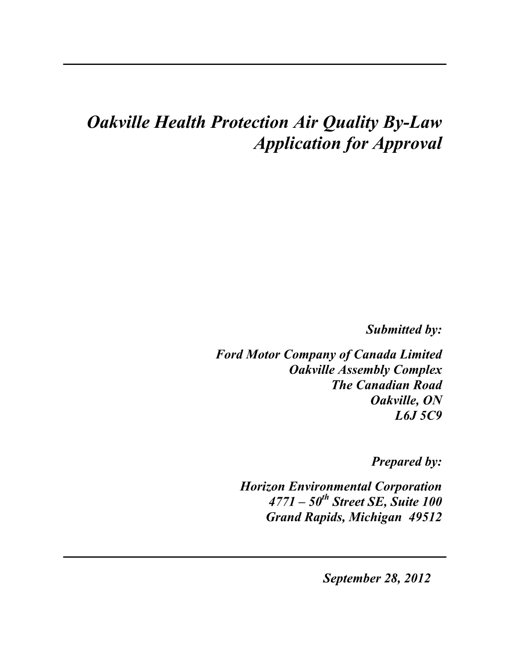 Oakville Health Protection Air Quality By-Law Application for Approval