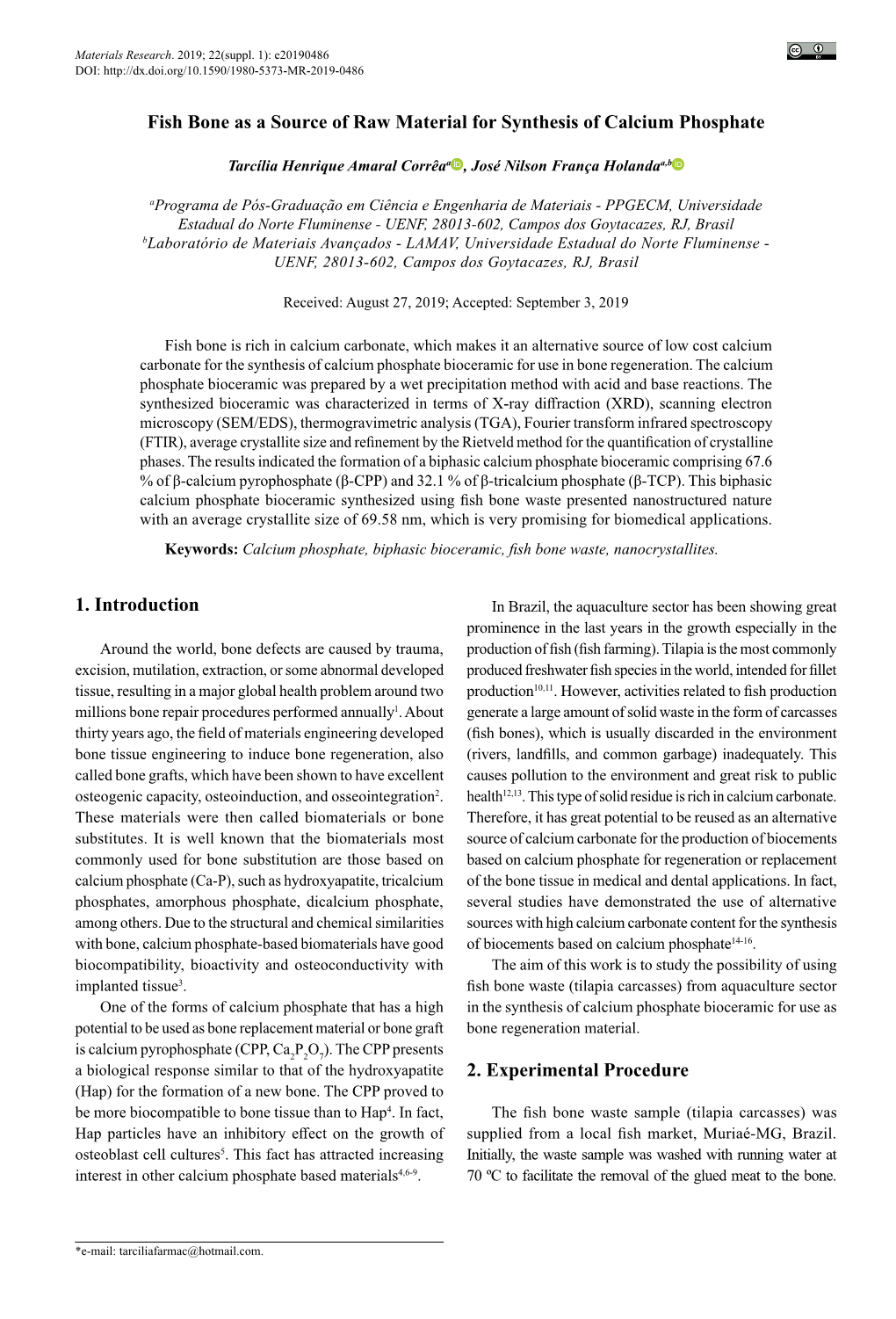 Fish Bone As a Source of Raw Material for Synthesis of Calcium Phosphate