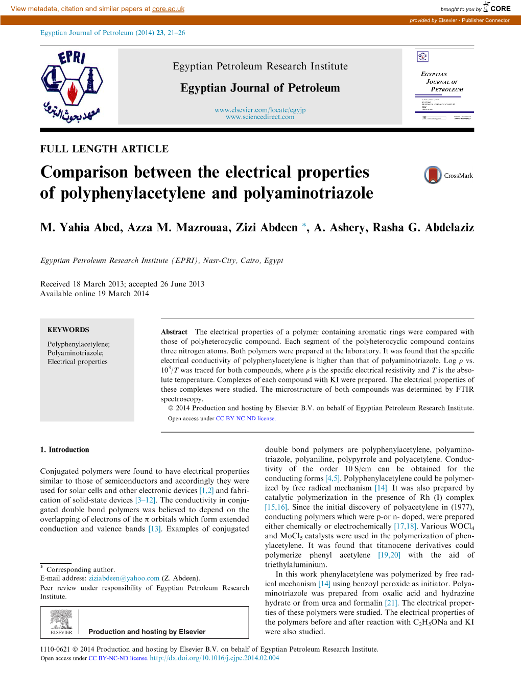 Comparison Between the Electrical Properties of Polyphenylacetylene and Polyaminotriazole