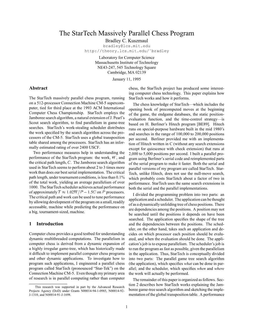 The Startech Massively Parallel Chess Program Bradley C