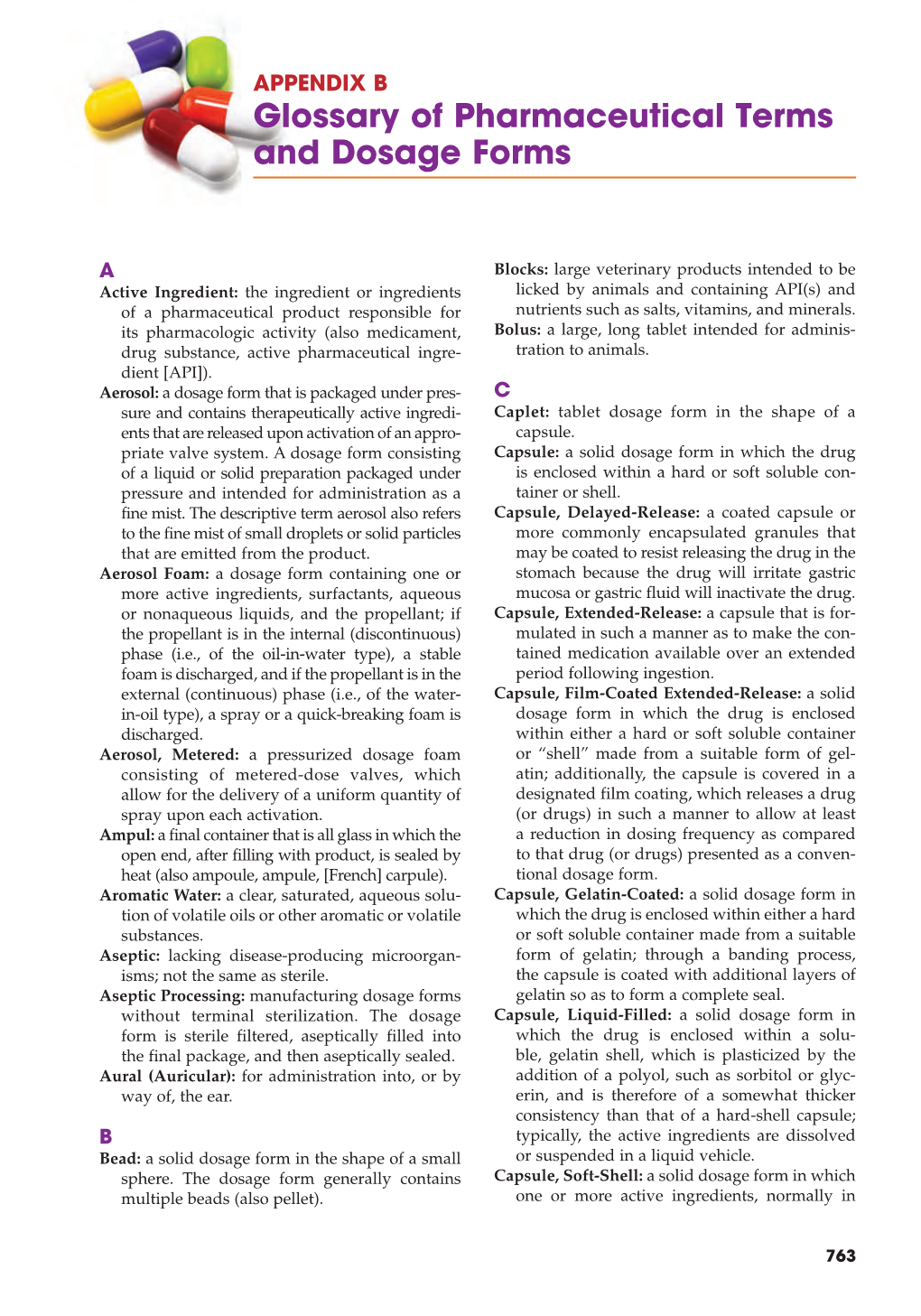 Glossary of Pharmaceutical Terms and Dosage Forms