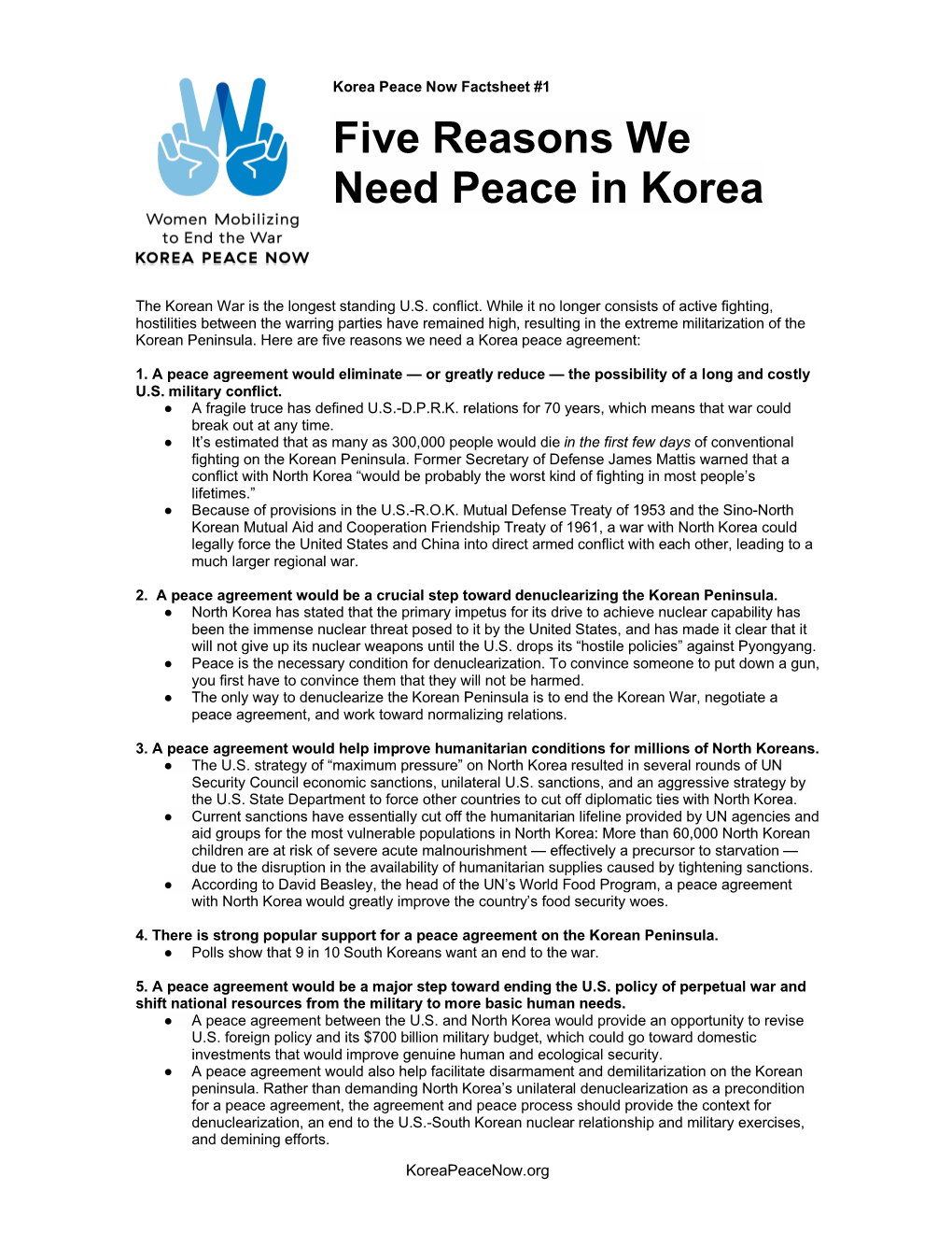 Five Reasons We Need Peace in Korea