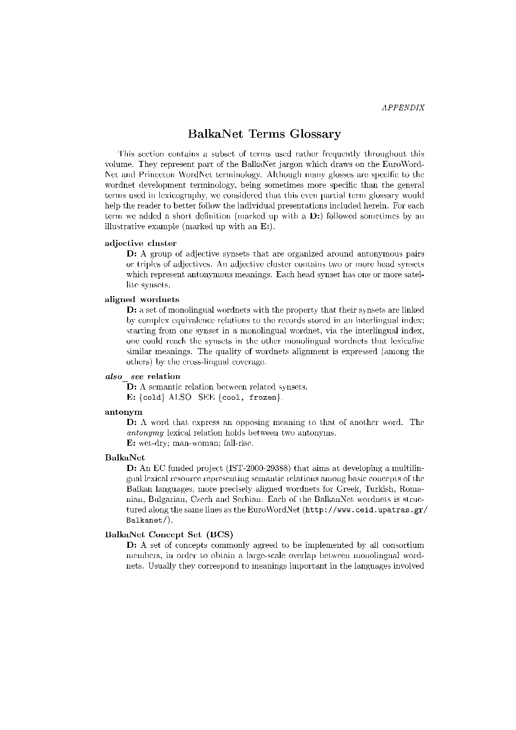 Balkanet Terms Glossary