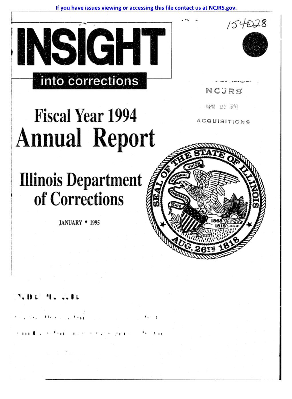T Annual Report ~ F ~ F: I Illinois Department ,_____ ~~ ~ F I of Corrections ~ R~ JANUARY • 1995