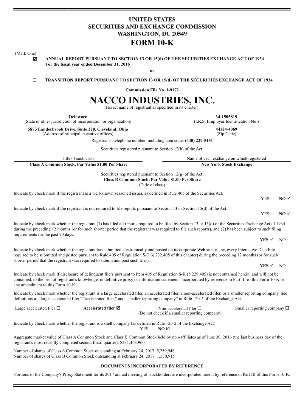 NACCO INDUSTRIES, INC. (Exact Name of Registrant As Specified in Its Charter)