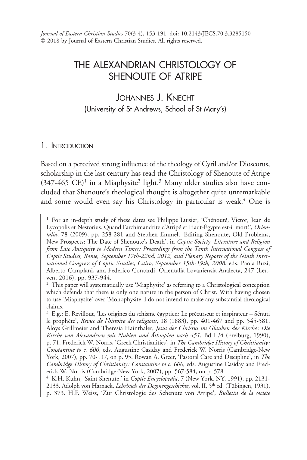 The Alexandrian Christology of Shenoute of Atripe