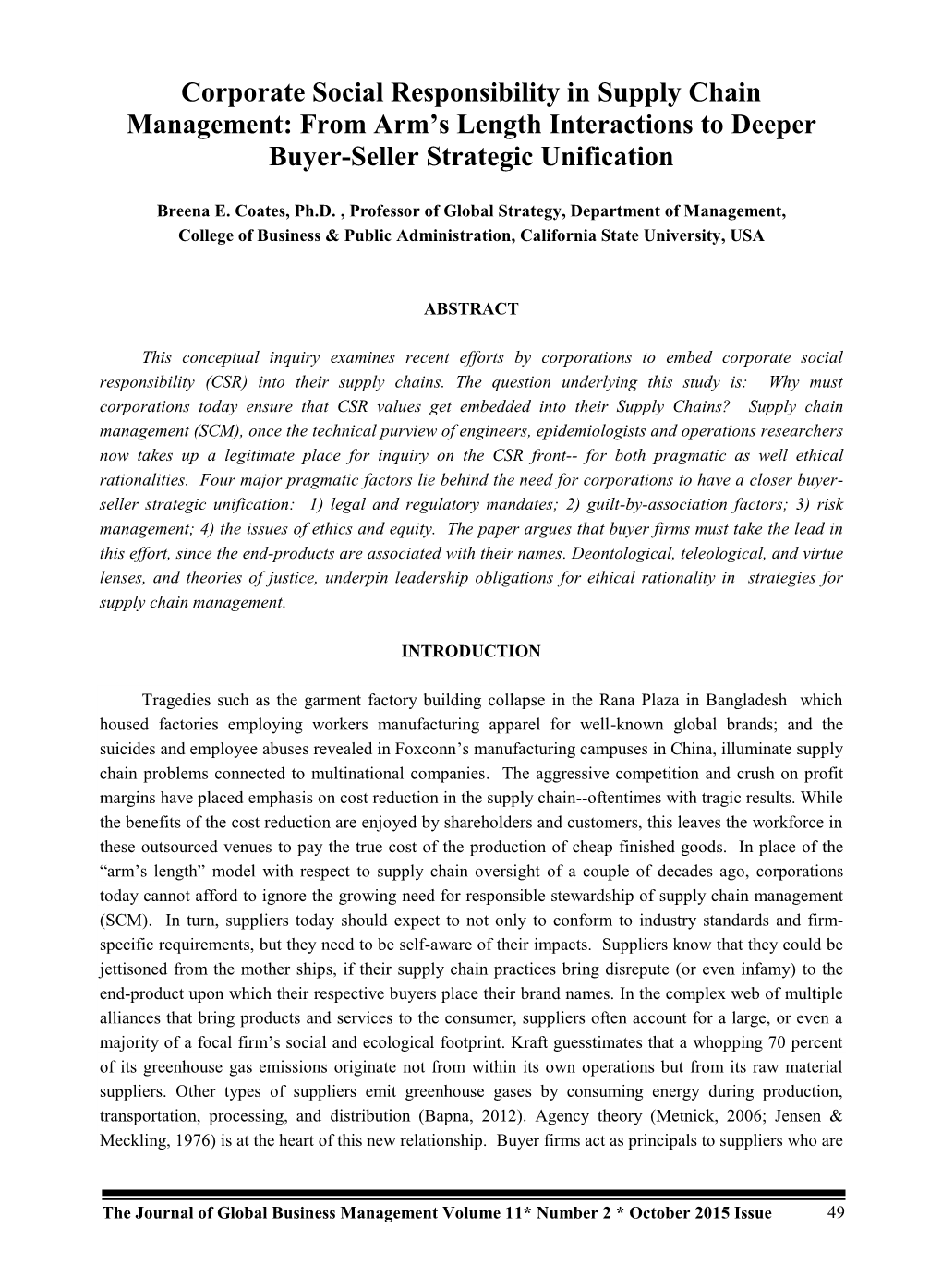 Corporate Social Responsibility in Supply Chain Management: from Arm’S Length Interactions to Deeper Buyer-Seller Strategic Unification