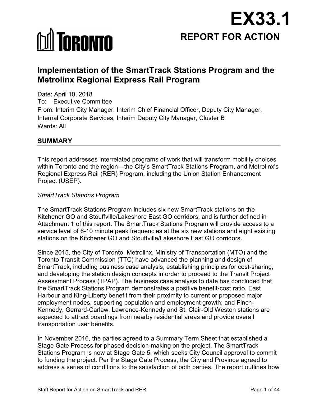 Implementation of the Smarttrack Stations Program