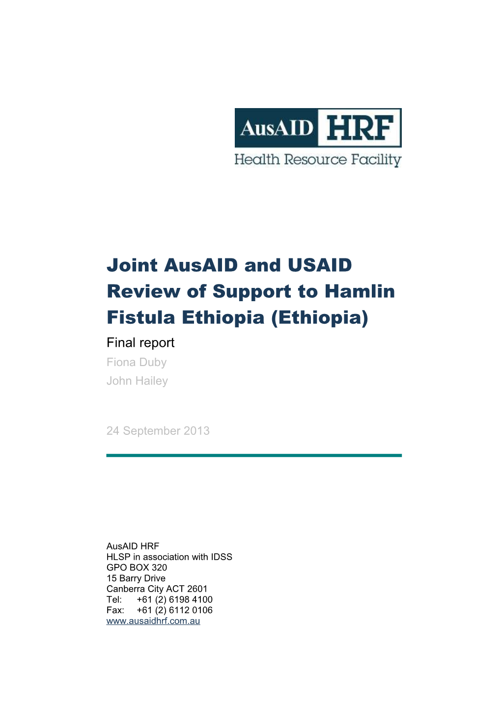 Joint Ausaid and USAID Review of Support to Hamlin Fistula Ethiopia (Ethiopia)