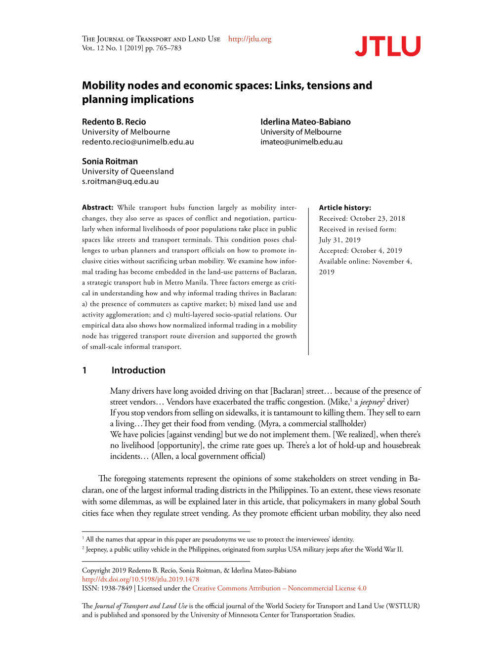 Mobility Nodes and Economic Spaces: Links, Tensions and Planning Implications