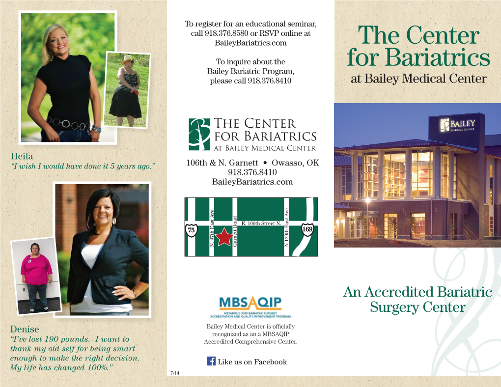 The Center for Bariatrics at Bailey Medical Center Is Oklahoma’S Premier Full-Service Bariatric Physicians of Medical & Surgical Bariatric Program