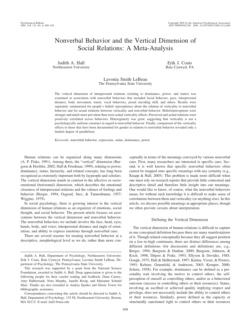 Nonverbal Behavior and the Vertical Dimension of Social Relations: a Meta-Analysis