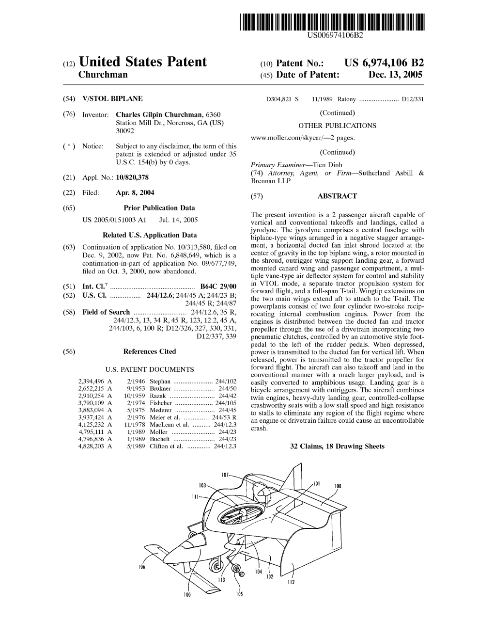 (12) United States Patent (10) Patent No.: US 6,974,106 B2 Churchman (45) Date of Patent: Dec