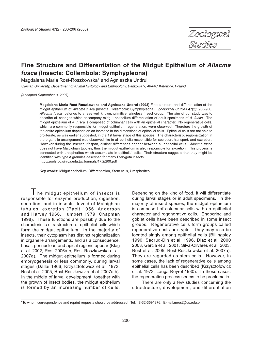 Fine Structure and Differentiation of the Midgut