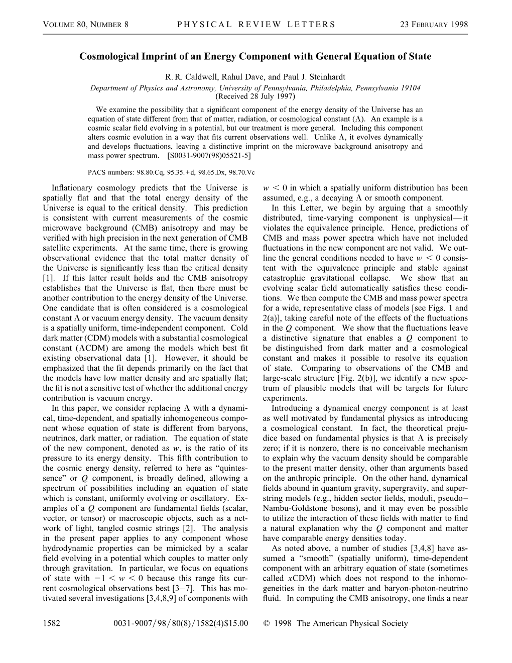 Cosmological Imprint of an Energy Component with General Equation of State