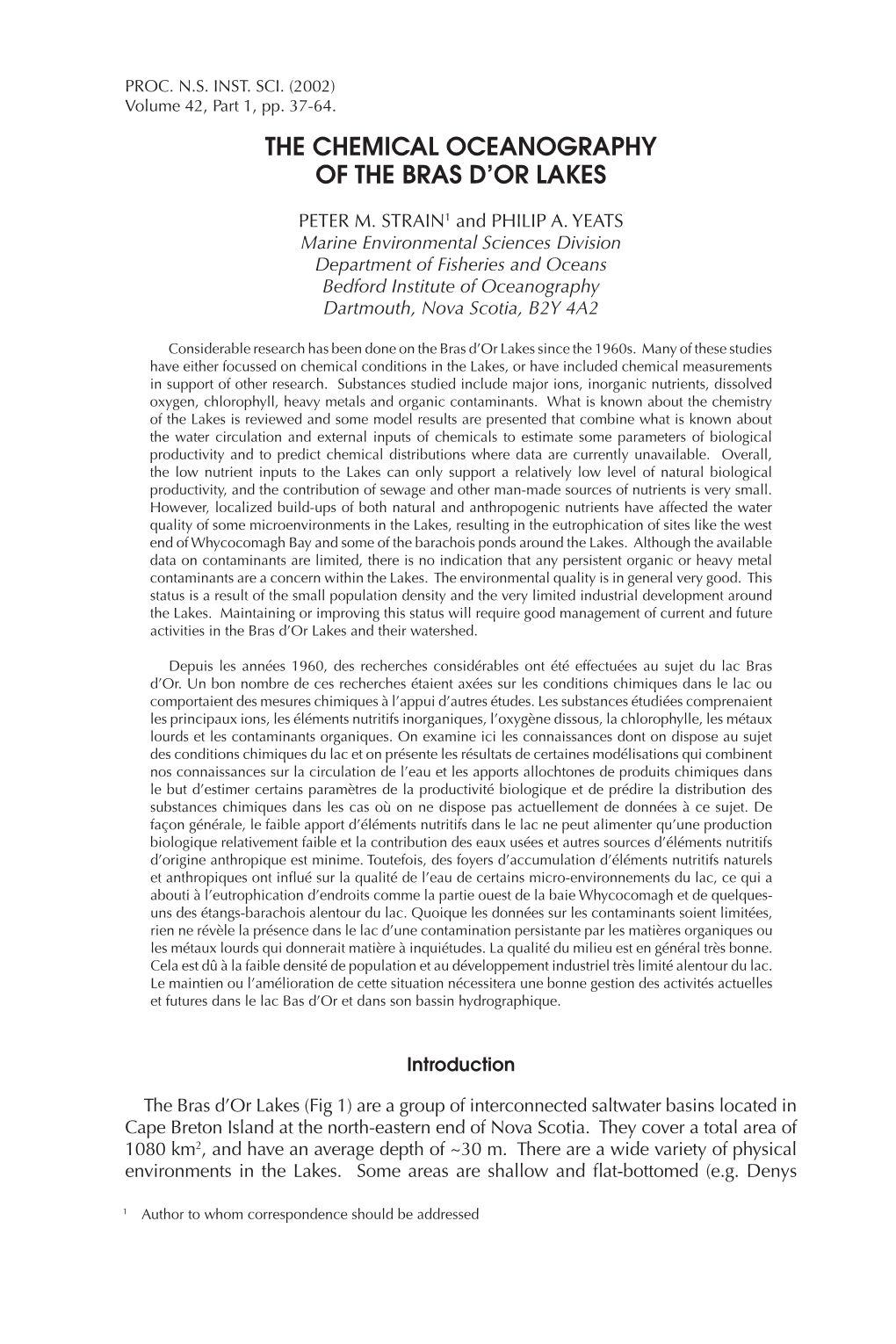 The Chemical Oceanography of the Bras D'or Lakes