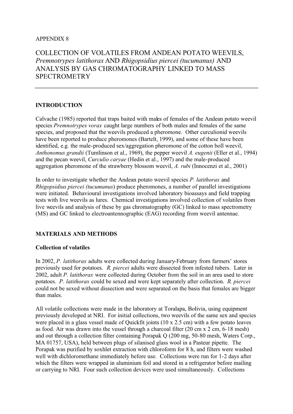 (Tucumanus) and ANALYSIS by GAS CHROMATOGRAPHY LINKED to MASS SPECTROMETRY