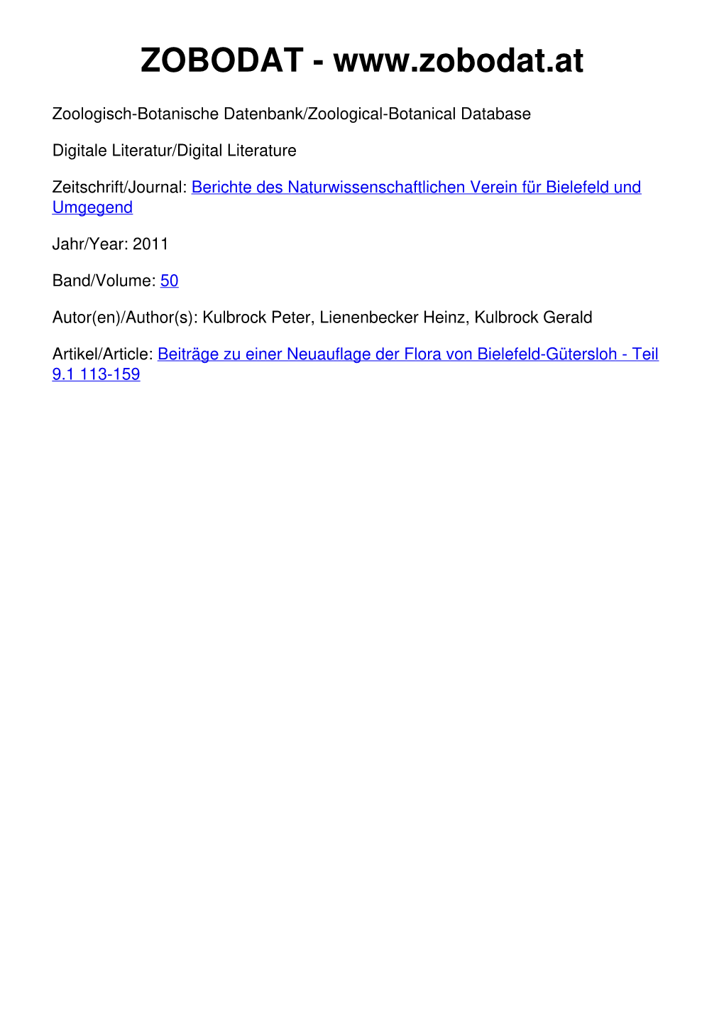 Beiträge Zu Einer Neuauflage Der Flora Von Bielefeld-Gütersloh - Teil 9.1 113-159 Ber