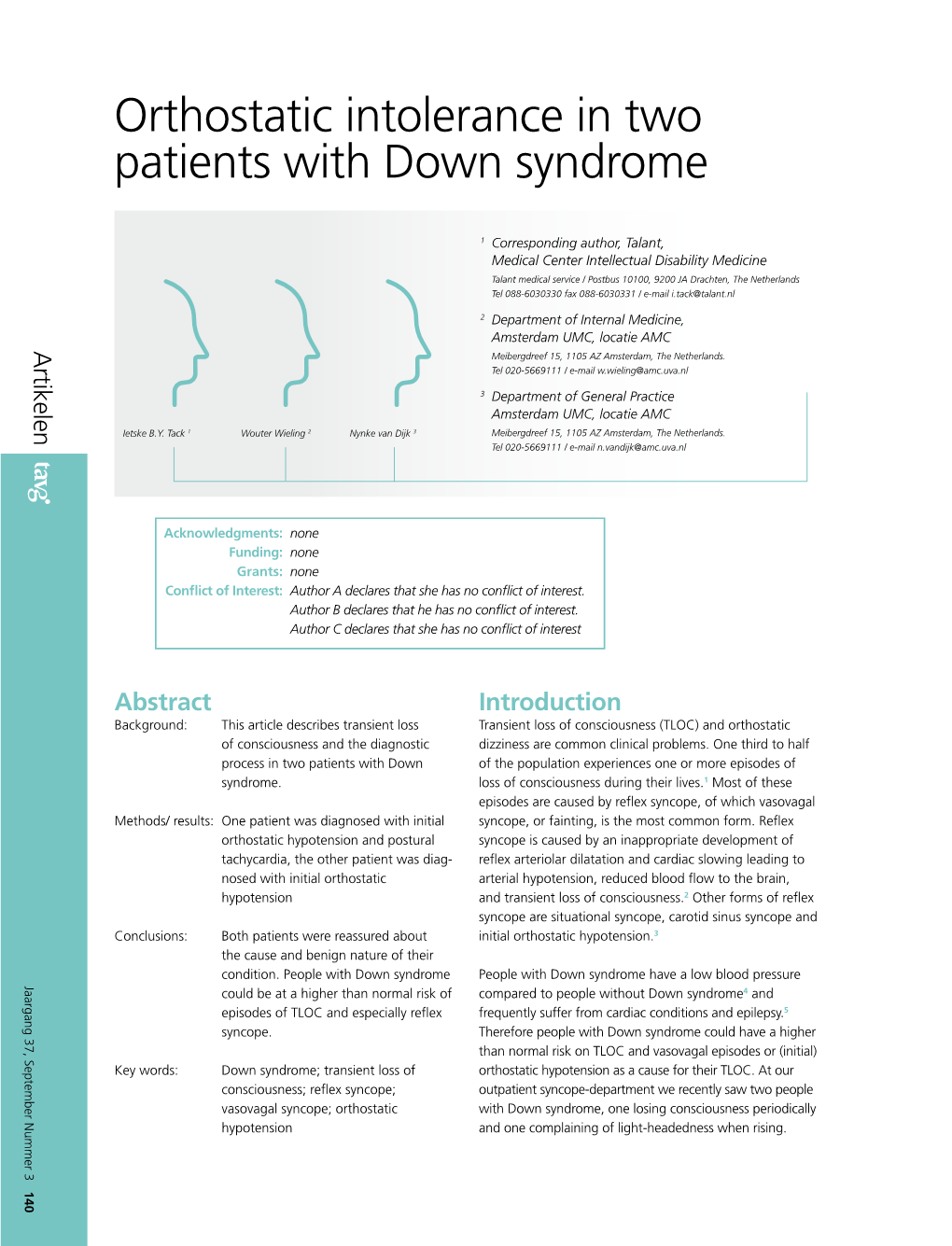 Orthostatic Intolerance in Two Patients with Down Syndrome