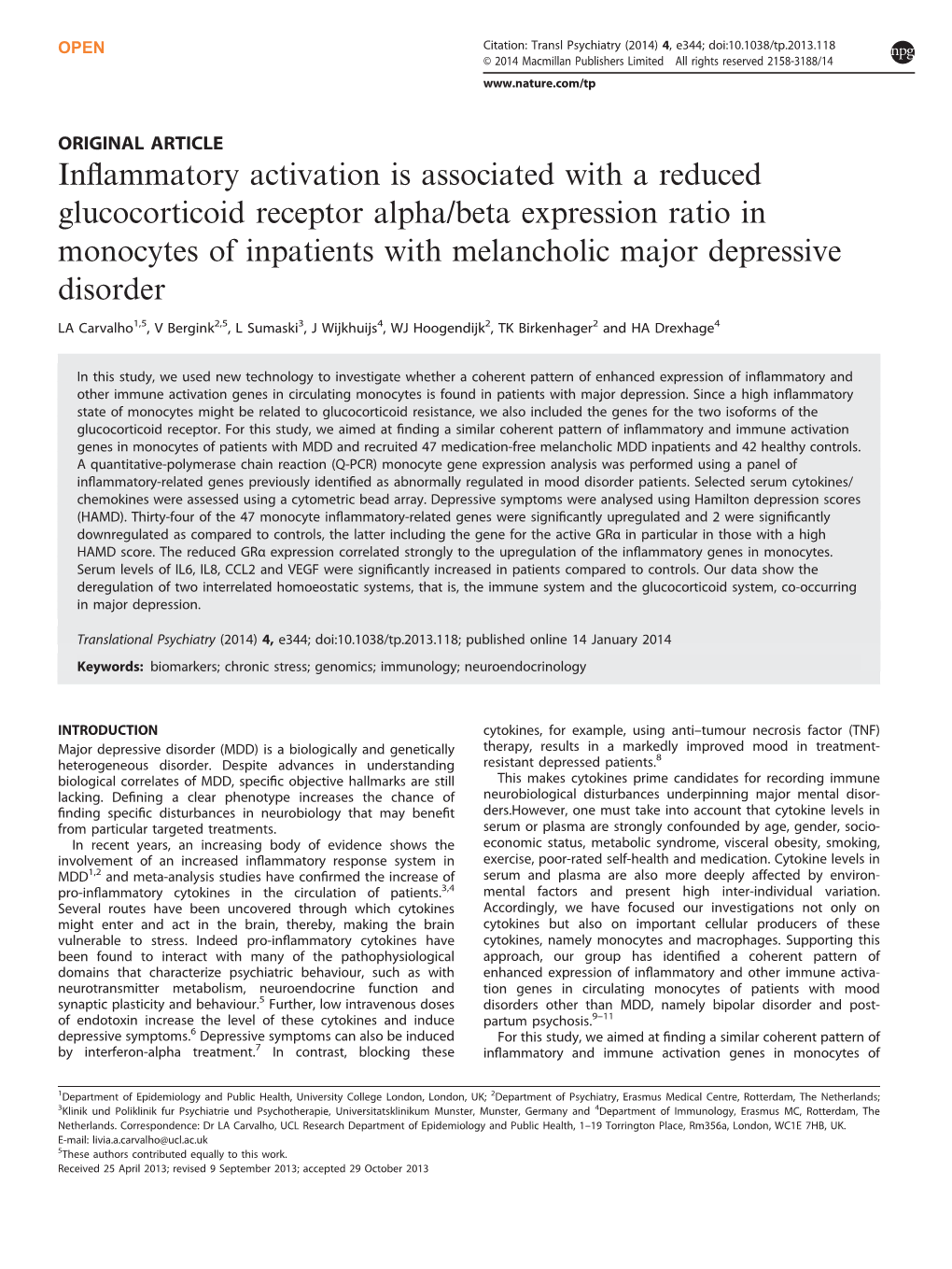 Inflammatory Activation Is Associated with a Reduced Glucocorticoid