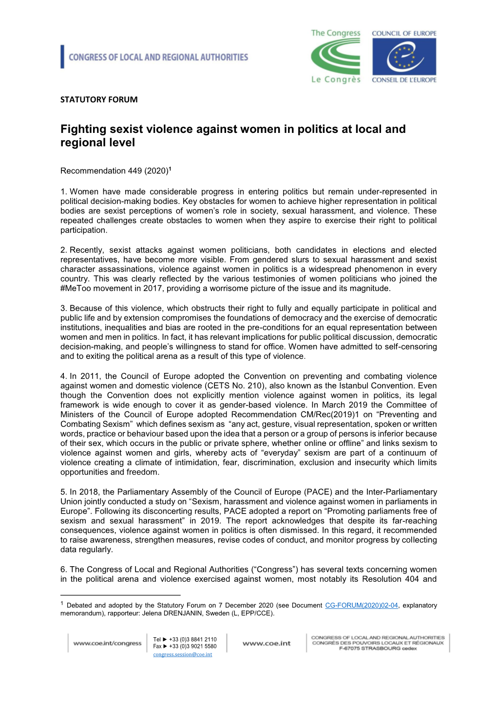 Fighting Sexist Violence Against Women in Politics at Local and Regional Level