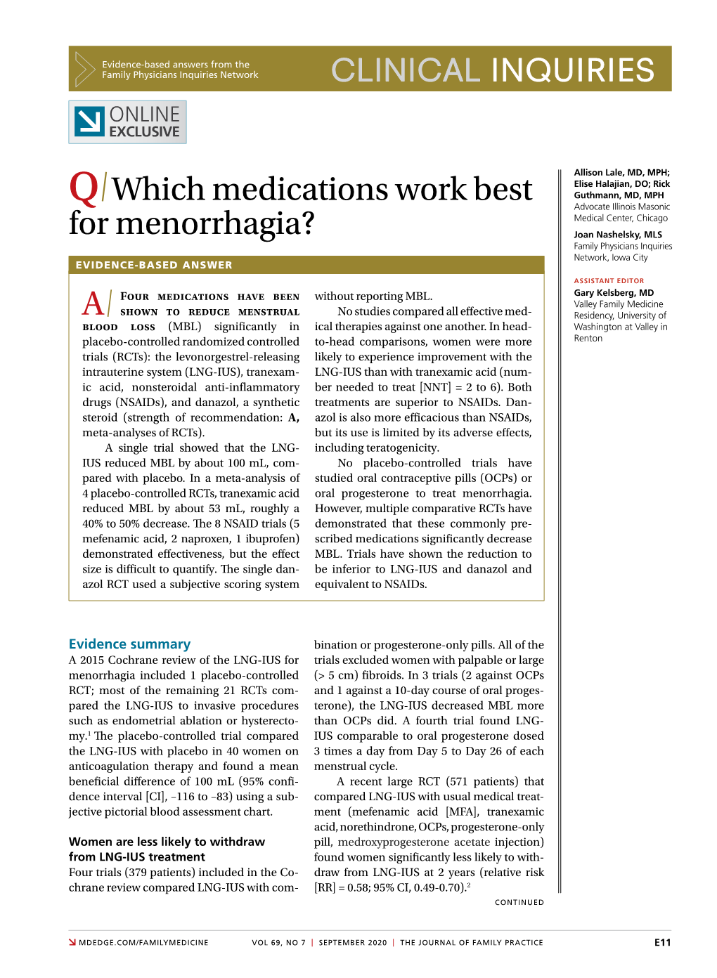 Q Which Medications Work Best for Menorrhagia?