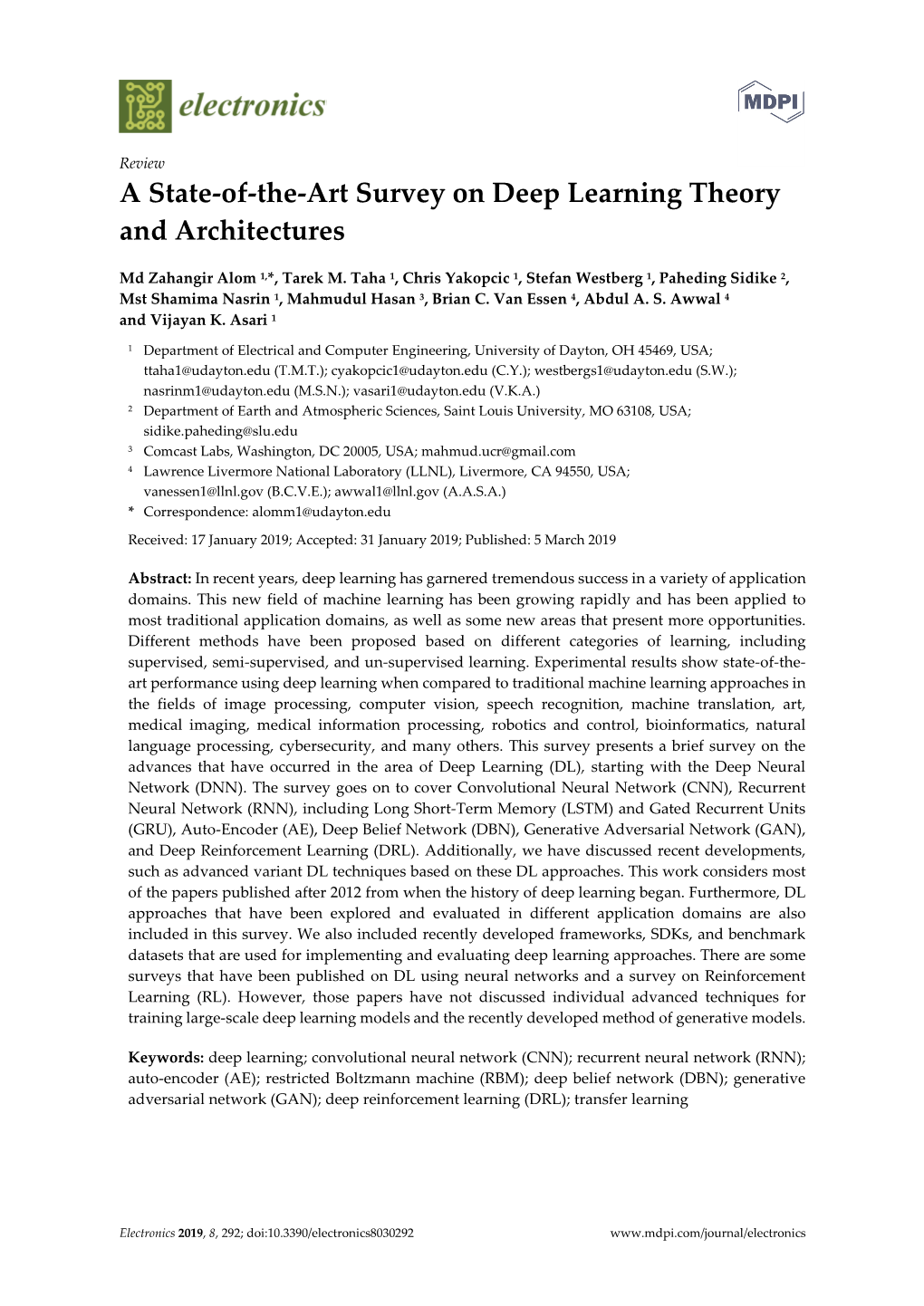 A State-Of-The-Art Survey on Deep Learning Theory and Architectures