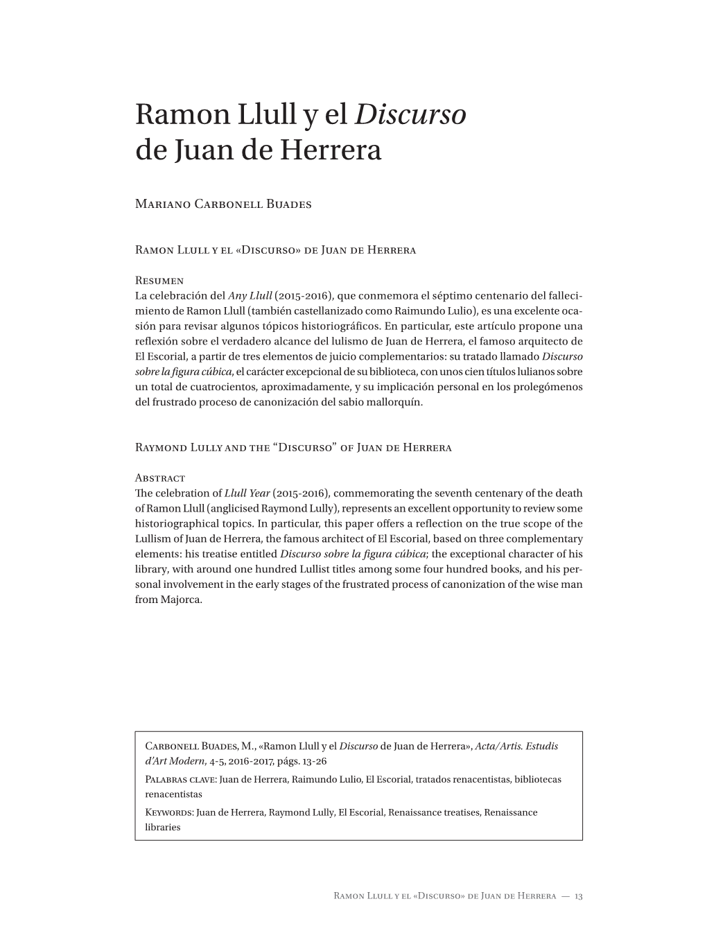 Ramon Llull Y El Discurso De Juan De Herrera