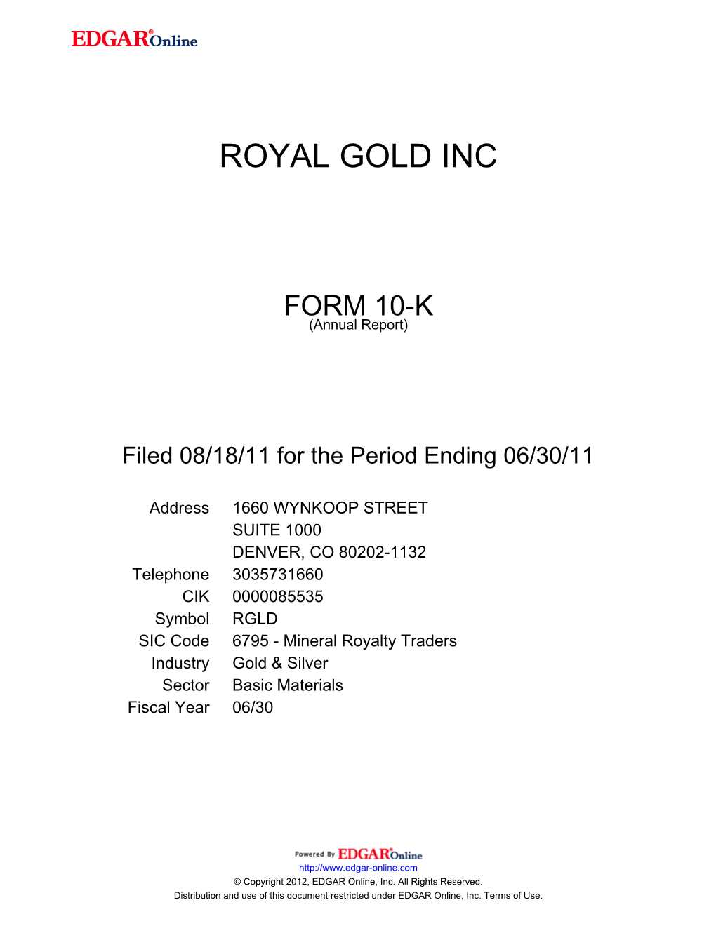 Royal Gold Inc