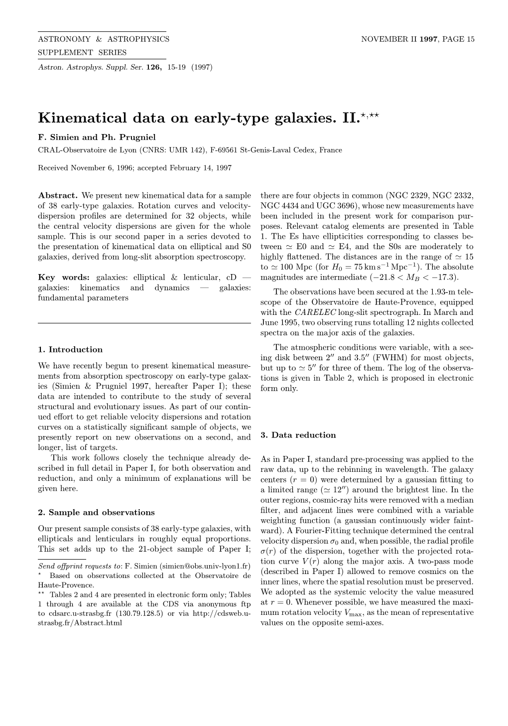 Kinematical Data on Early-Type Galaxies. II.?,?? F