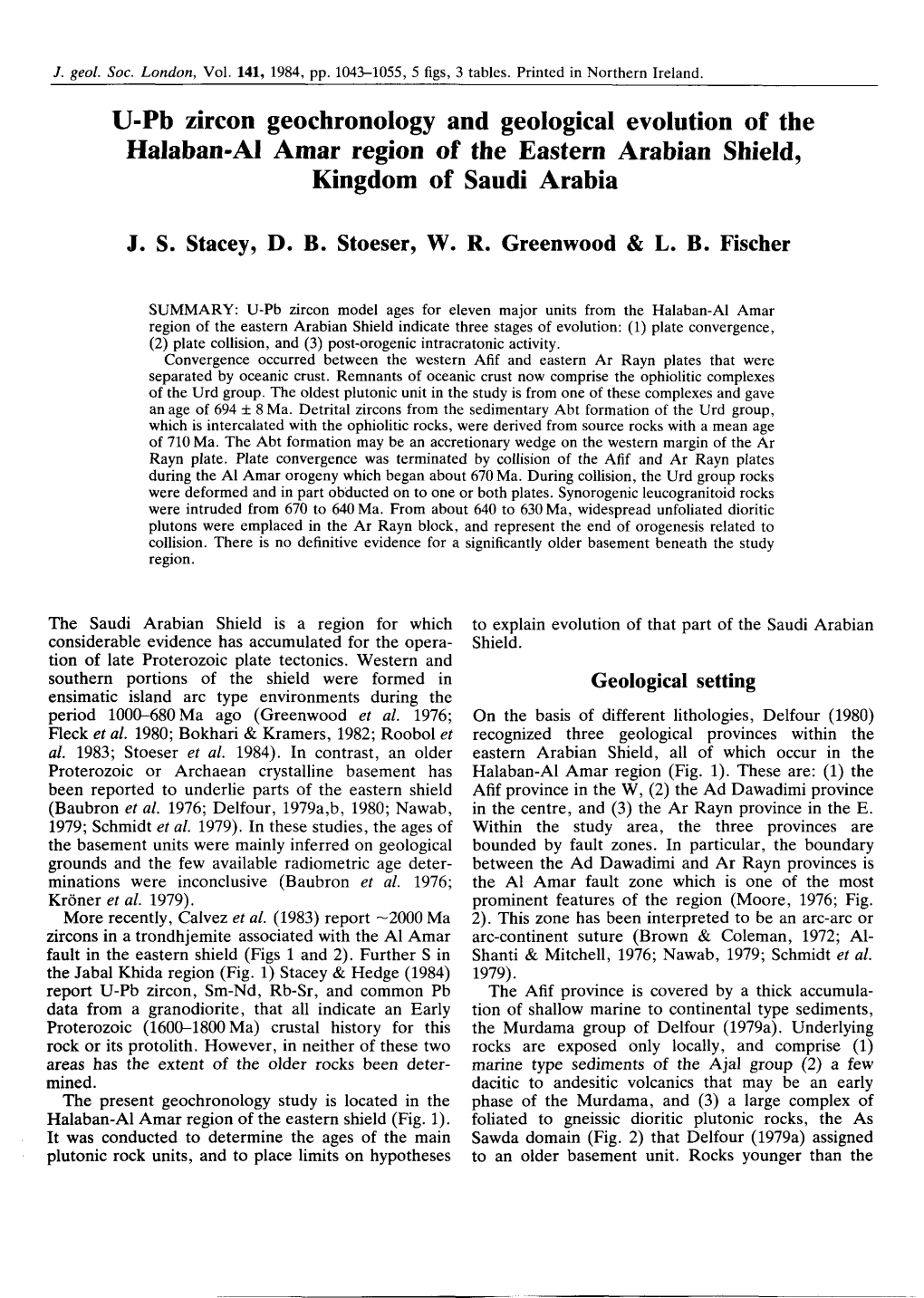 U-Pb Zircon Geochronology and Geological Evolution of the Halaban-AI Amar Region of the Eastern Arabian Shield, Kingdom of Saudi Arabia