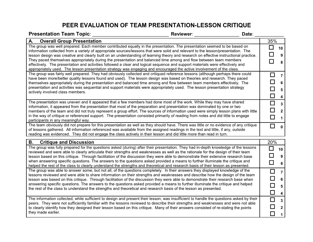 Self Evaluation Of Group Presentation