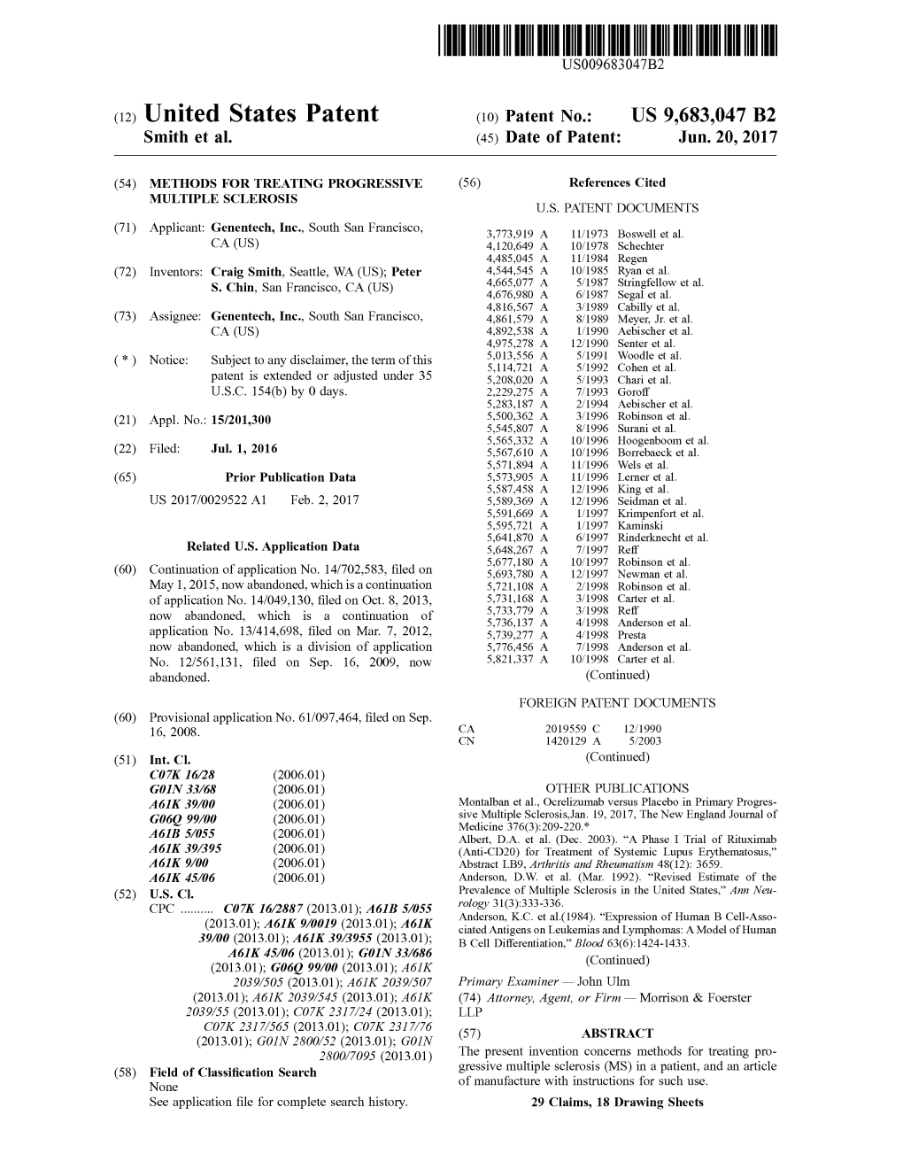 (12) United States Patent (10) Patent No.: US 9,683,047 B2 Smith Et Al