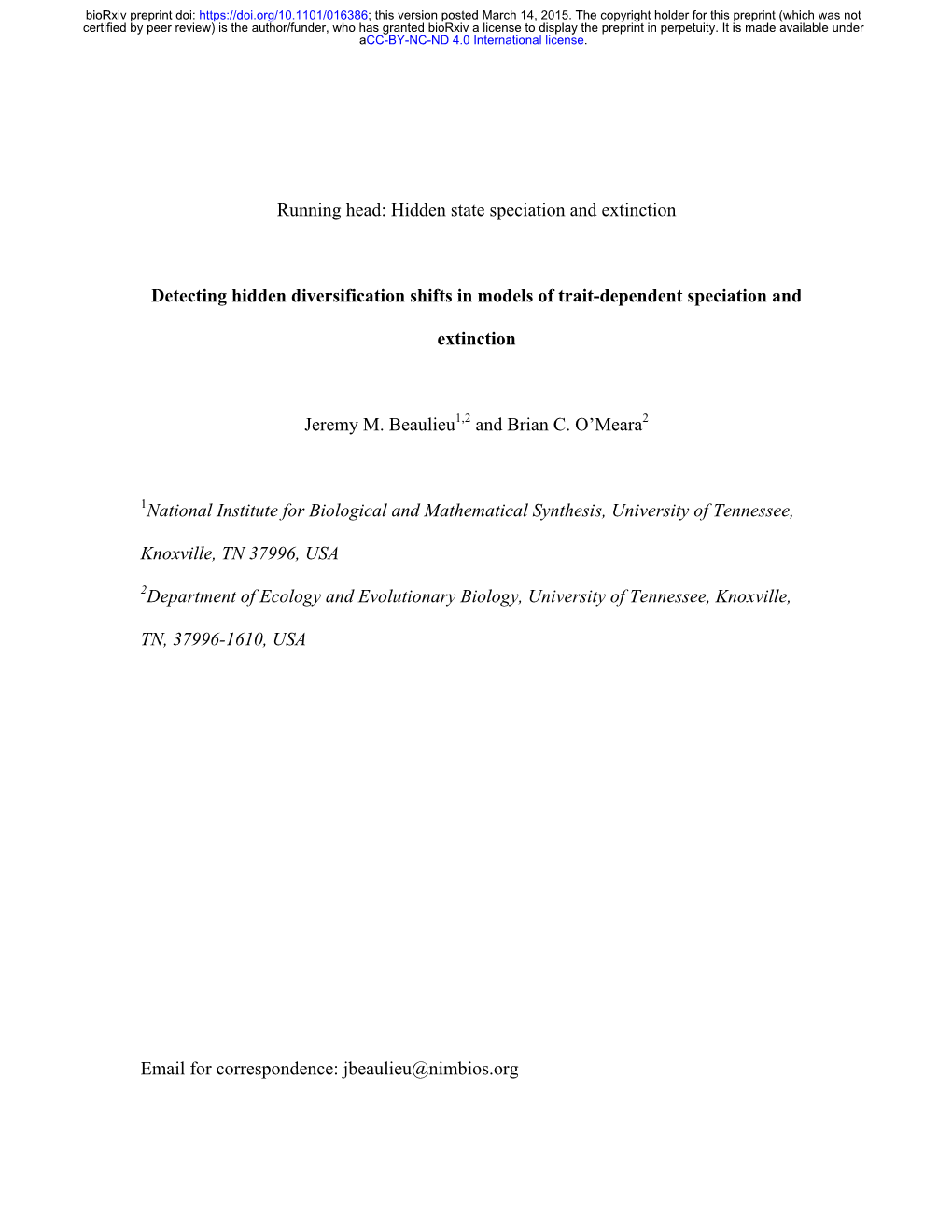 Detecting Hidden Diversification Shifts in Models of Trait-Dependent Speciation And