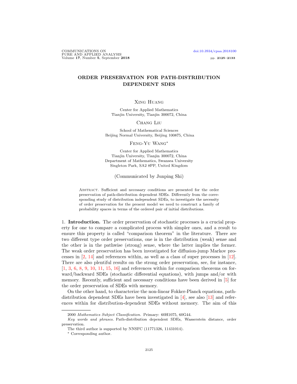 Order Preservation for Path-Distribution Dependent Sdes