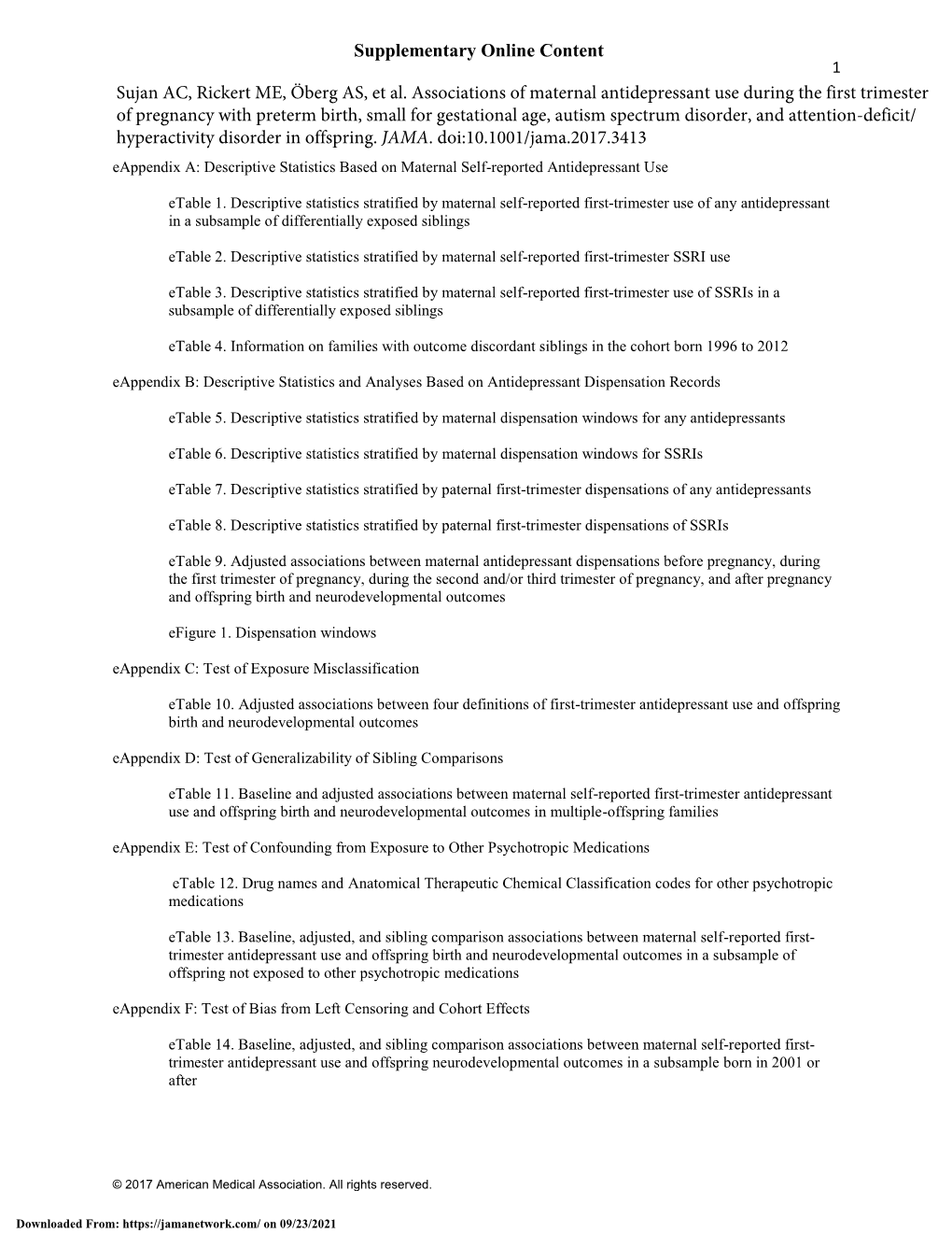 Associations of Maternal Antidepressant Use During the First