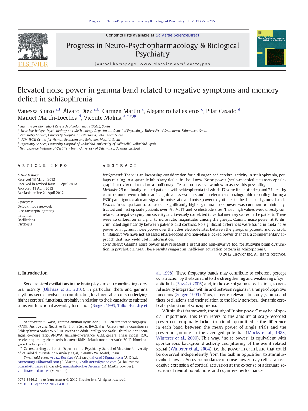 Elevated Noise Power in Gamma Band Related to Negative Symptoms and Memory Deficit in Schizophrenia