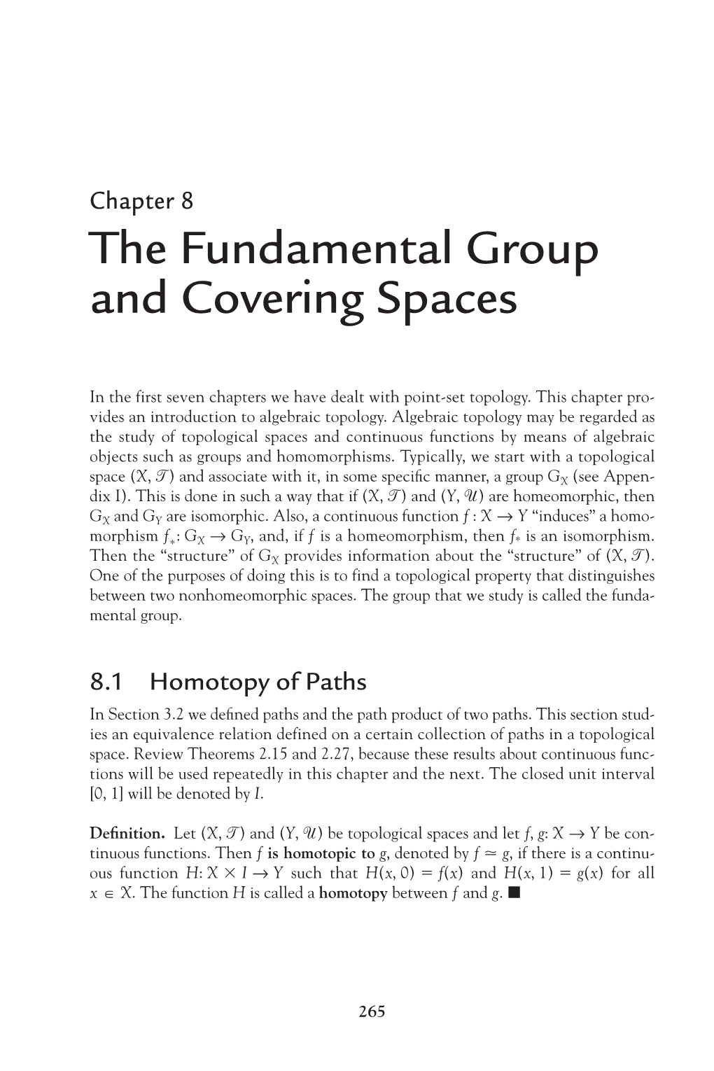 Chapter 8 the Fundamental Group and Covering Spaces