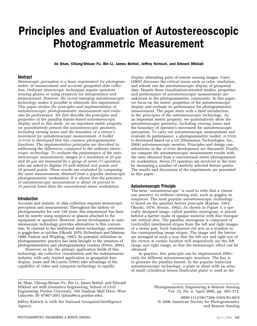 Principles and Evaluation of Autostereoscopic Photogrammetric Measurement