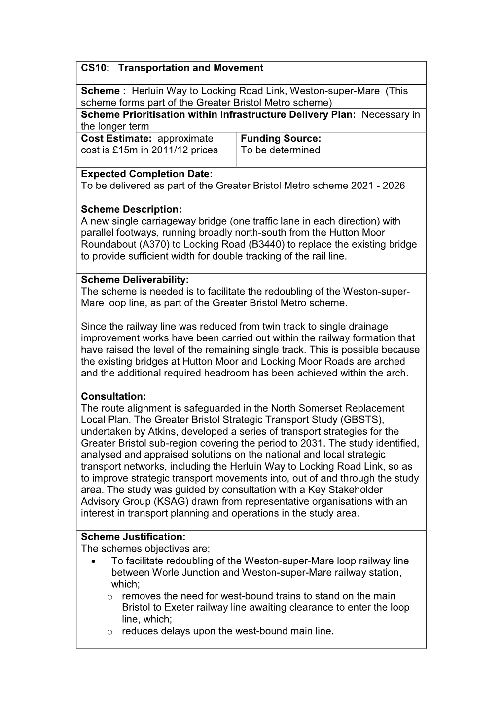 Transportation and Movement Scheme : Herluin Way to Locking Road Link, Weston-Super-Mare