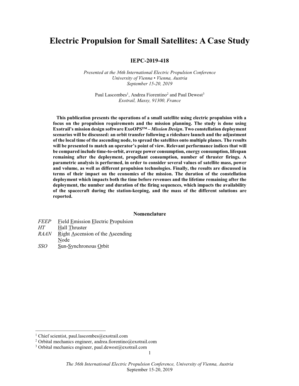 Electric Propulsion for Small Satellites: a Case Study