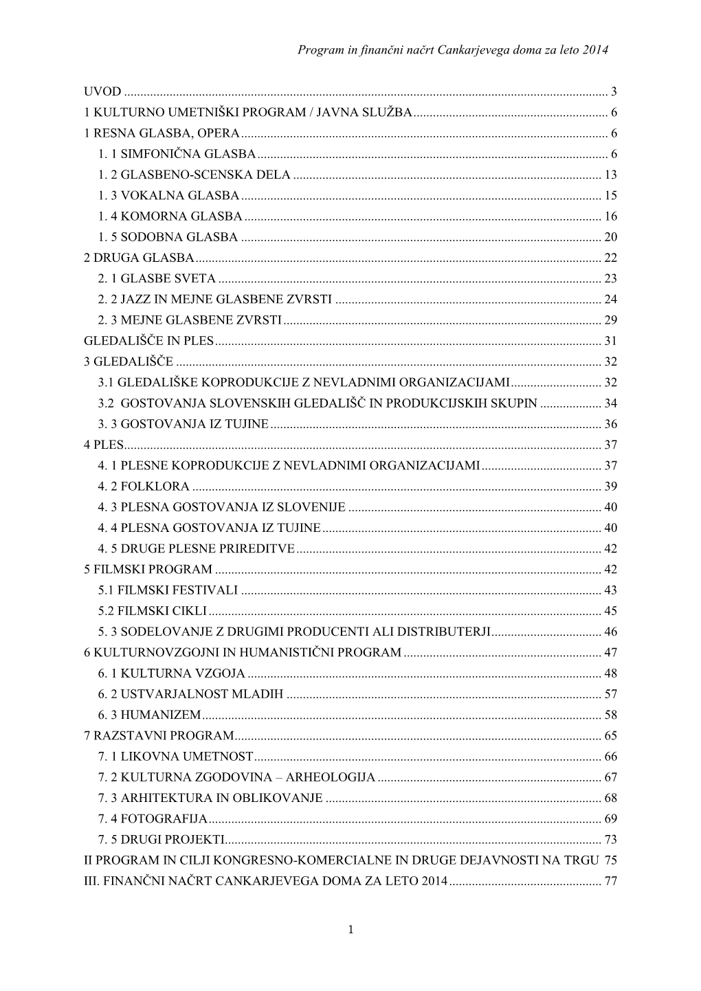 Program in Finančni Načrt Za Leto 2014