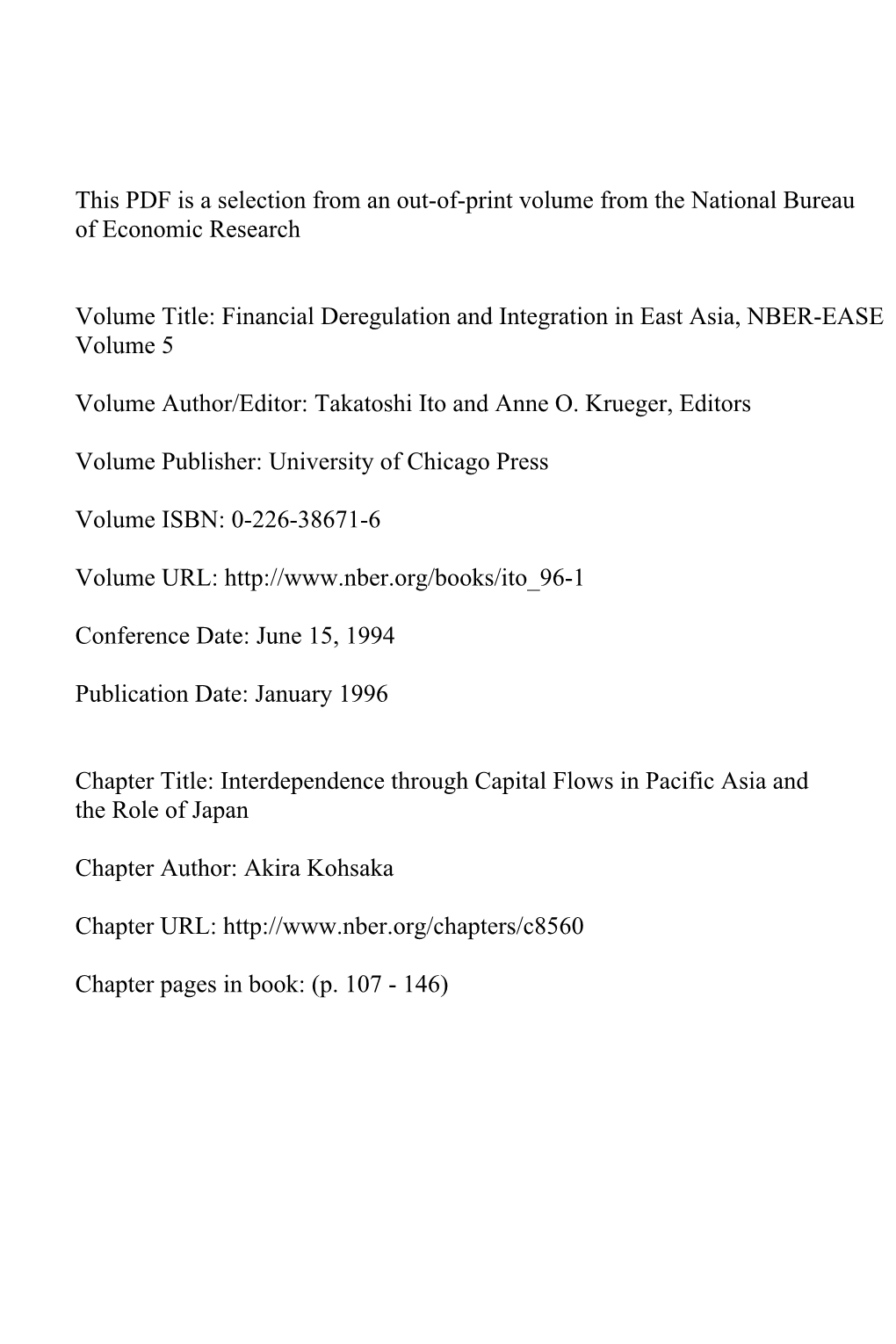 Interdependence Through Capital Flows in Pacific Asia and the Role of Japan