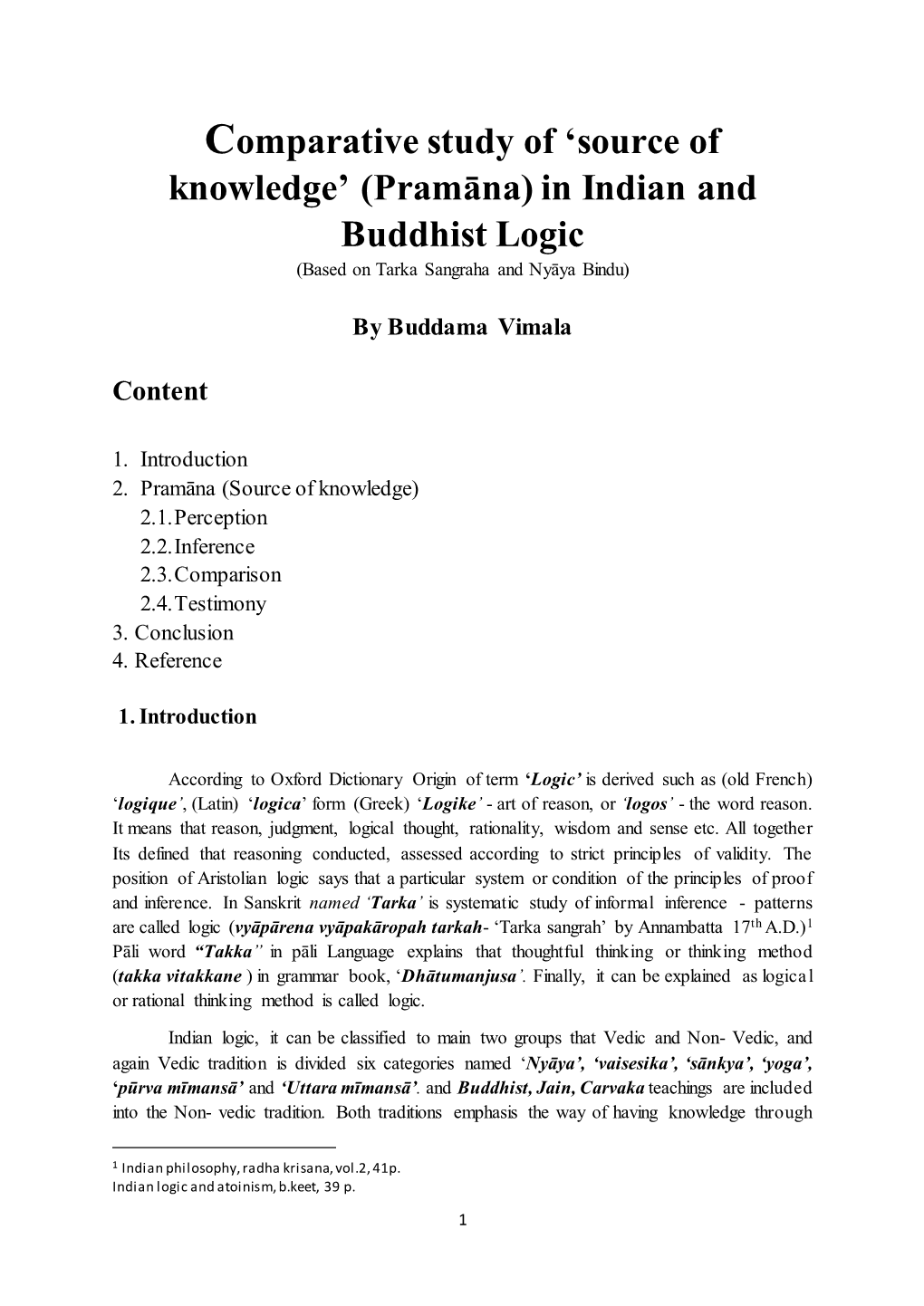 Pramāna) in Indian and Buddhist Logic (Based on Tarka Sangraha and Nyāya Bindu