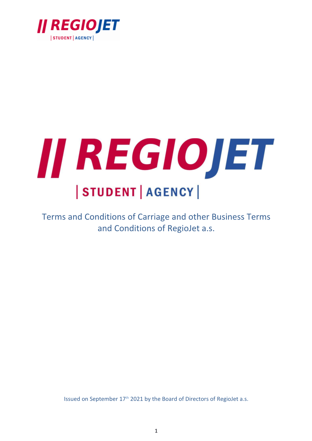 Contractual Conditions of Carriage of the Company Regiojet A.S