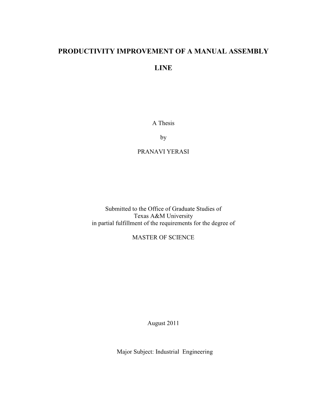 Productivity Improvement of a Manual Assembly Line