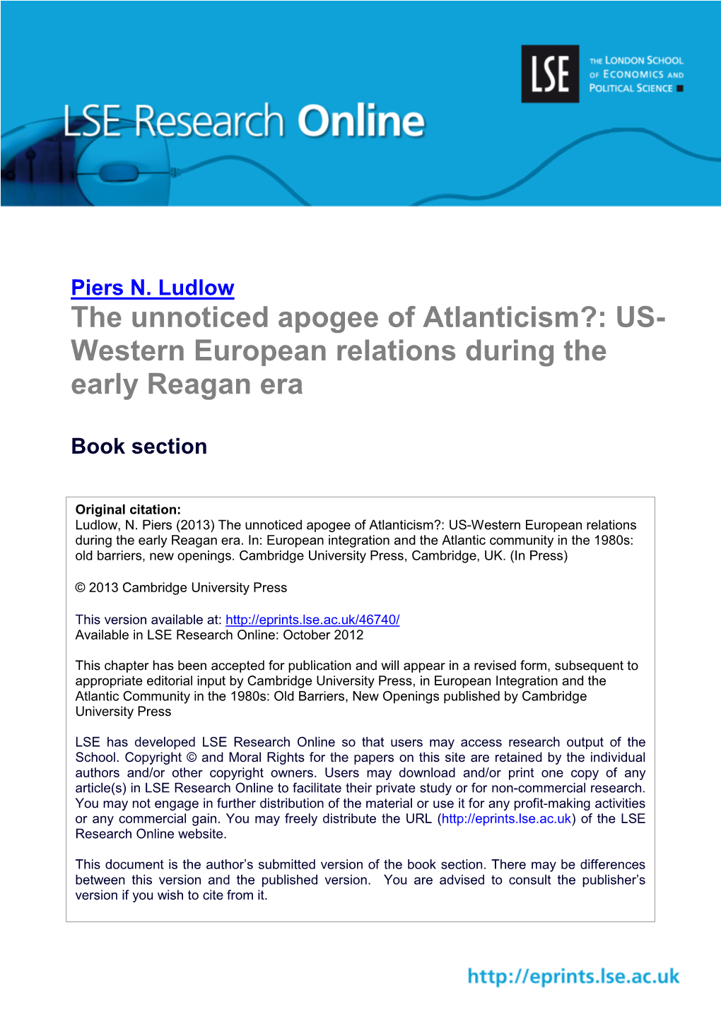 US- Western European Relations During the Early Reagan Era