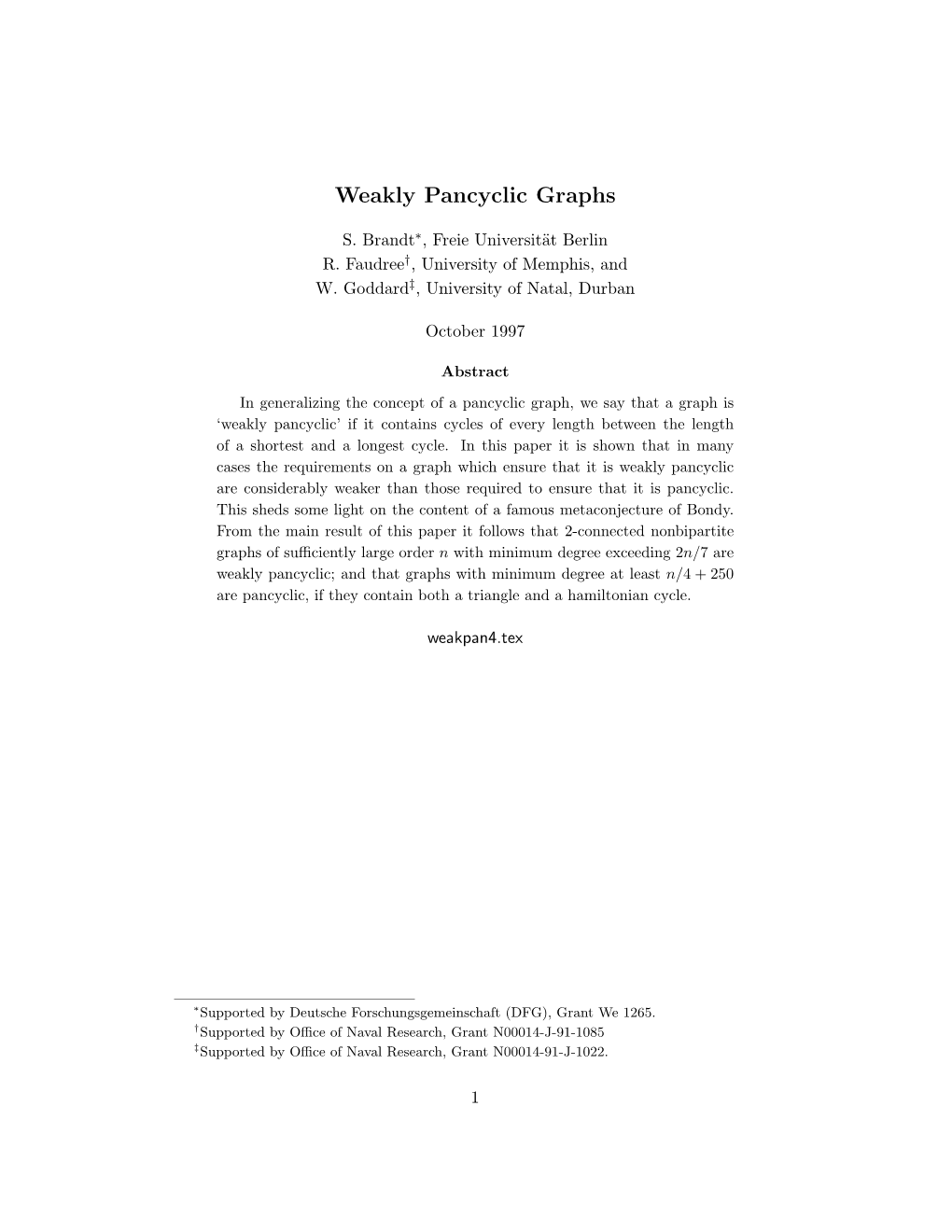 Weakly Pancyclic Graphs