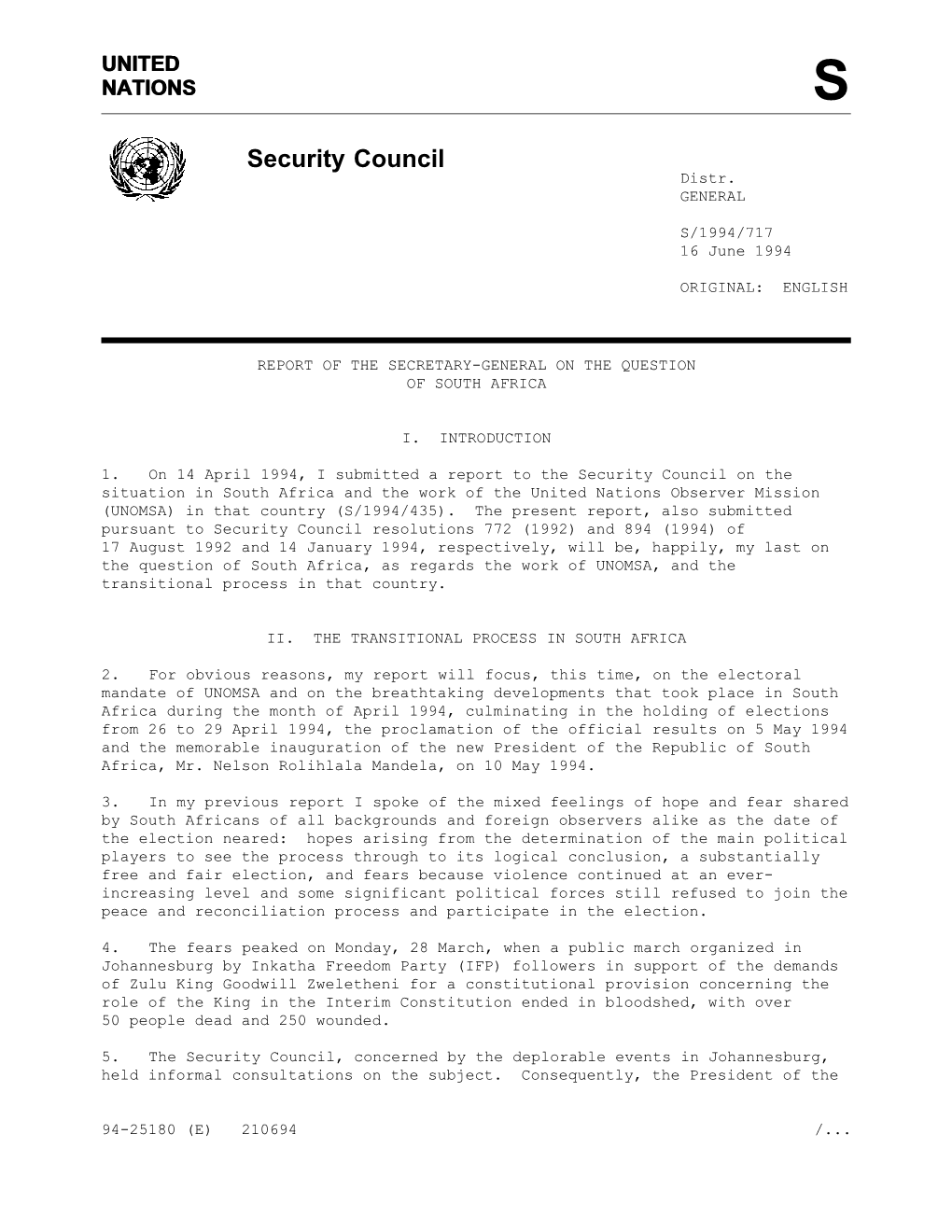 Security Council Distr