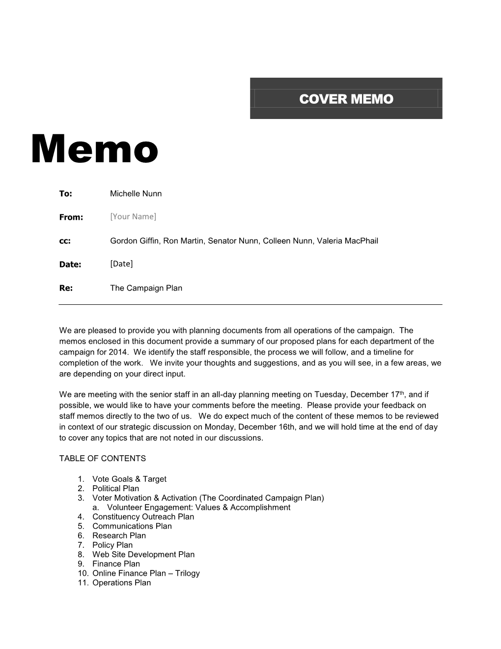 COVER MEMO Memo